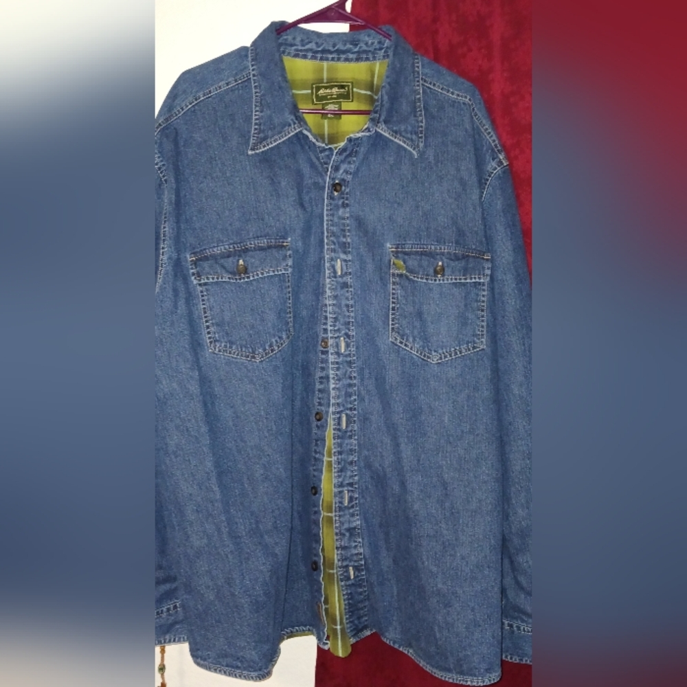 Eddie Bauer Authentic Outdoor Outfitters Men's 3XL Denim Button, Lined Shirt